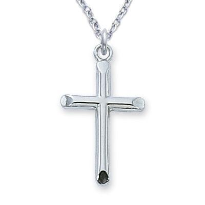 Sterling Cross Necklace Beveled Tips .8125" Pendant - 18" Chain - Saint-Mike.org