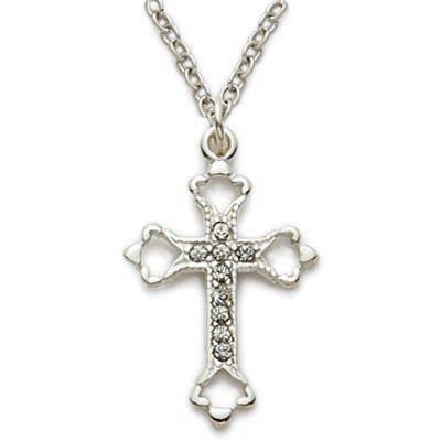 Sterling Cross Necklace for Women Curbic Zirconia Stones Open Tip - 18" Chain - Saint-Mike.org