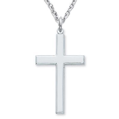 Sterling Plain Cross Chain Necklace for Men 1.5" Pendant - 24" Chain - Saint-Mike.org