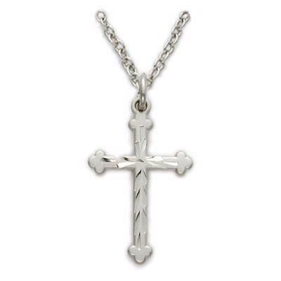 Sterling Silver Brite Cuts Cross Pendant Chain Necklace - 18" Chain - Saint-Mike.org