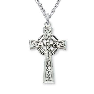 Sterling Silver Celtic Cross Necklace 1" Pendant - 18" Chain - Saint-Mike.org