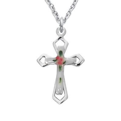 Sterling Silver Cloisonne Cross Necklace for Women - 18" Chain - Saint-Mike.org