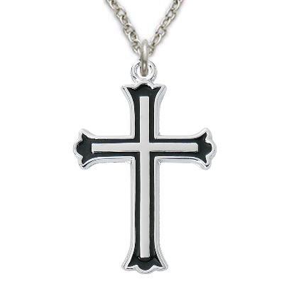 Sterling Silver Cross Necklace for Men with Black Fill - 18" Chain - Saint-Mike.org