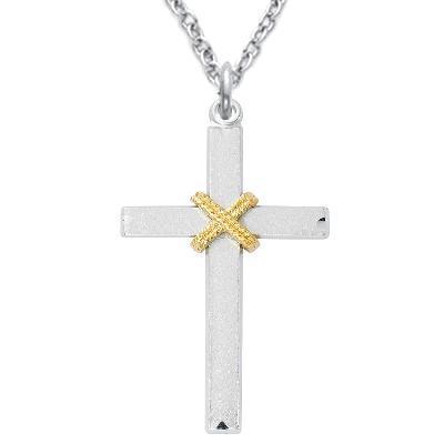 Sterling Silver Cross Pendant Necklace for Men with Gold Rope - 24" Chain - Saint-Mike.org
