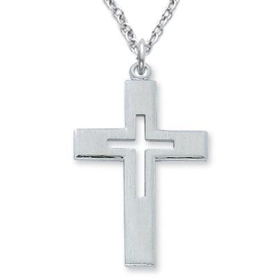 Sterling Silver Cut-out Cross Chain Necklace for Men 1.375" Pendant - 24" Chain - Saint-Mike.org