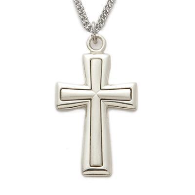 Sterling Silver Flared Cross Necklace for Men - 24" Chain - Saint-Mike.org