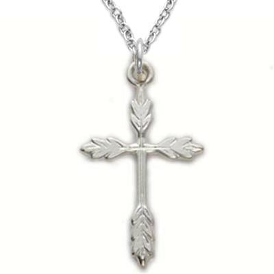 Sterling Silver Ladies Cross Pendant Necklace with Wheat Tips - 18" Chain - Saint-Mike.org