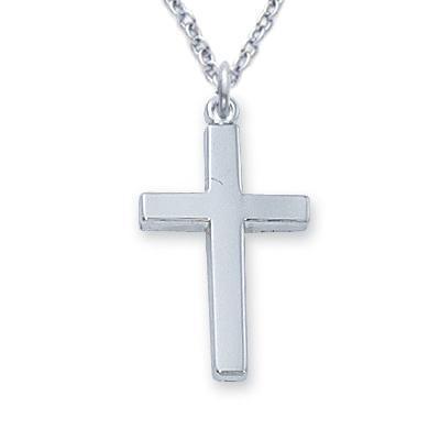 Sterling Silver Plain Cross Men's Necklace .75" Pendant - 18" Chain - Saint-Mike.org