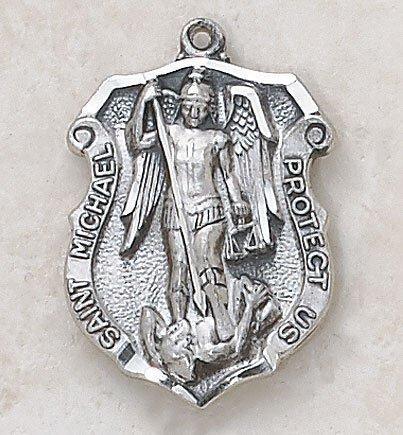 Sterling Silver Police St. Michael Badge Pendant - 24" Chain - Saint-Mike.org