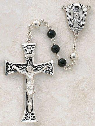 Sterling Silver Rosary (Black) - 6mm Bead - Saint-Mike.org