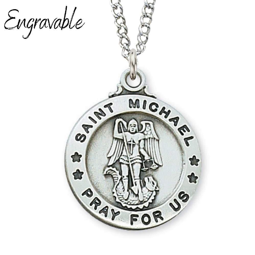 Sterling Silver St. Michael Circle Pendant - 20" Chain - Saint-Mike.org