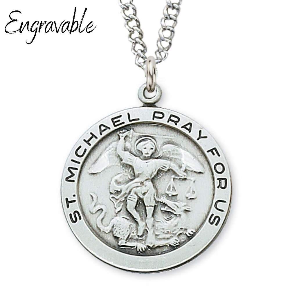 Sterling Silver St. Michael Circle Pendant - 24" Chain - Saint-Mike.org