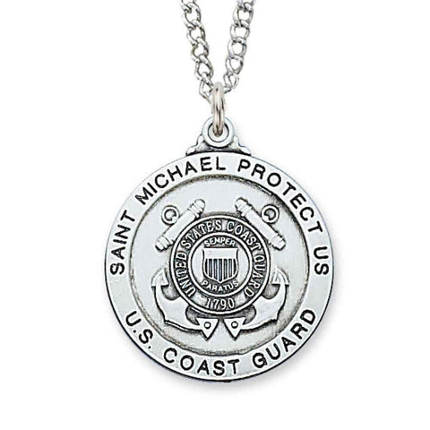 Sterling Silver St. Michael Coast Guard Pendant - 24" Chain - Saint-Mike.org