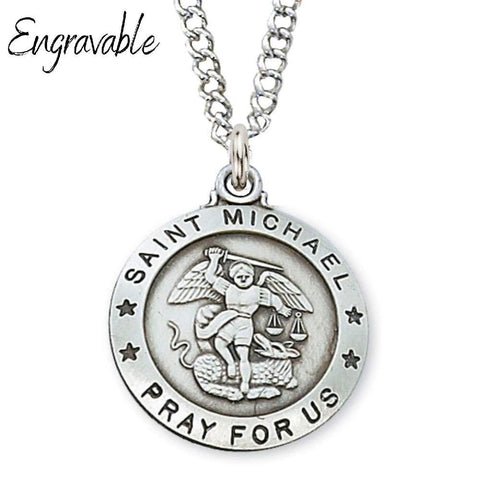 Sterling Silver St. Michael Large Pendant - 24" Chain - Saint-Mike.org