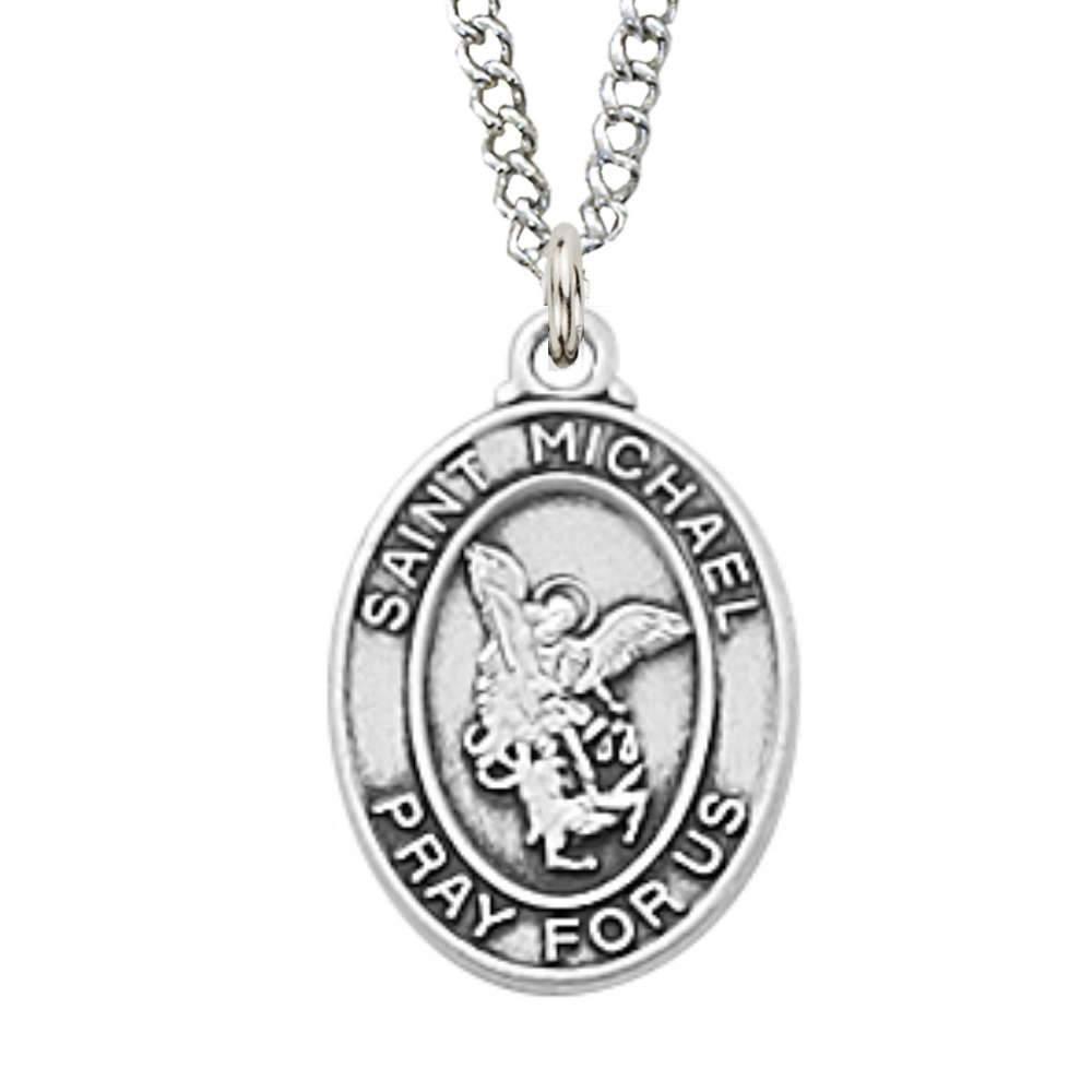 Sterling Silver St. Michael Oval Pendant - 16" Chain - Saint-Mike.org