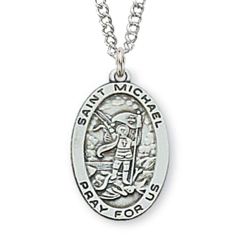 Sterling Silver St. Michael Oval Pendant - 18" Chain - Saint-Mike.org