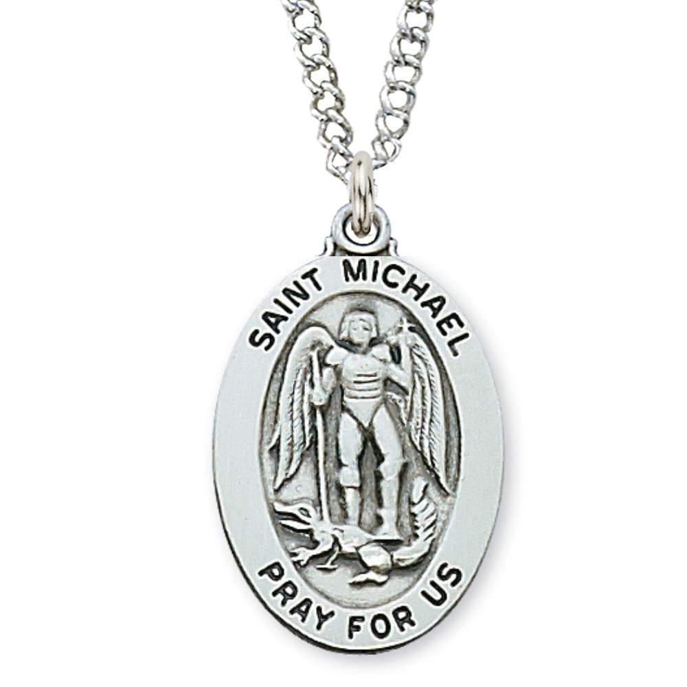Sterling Silver St. Michael Oval Pendant - 20" Chain - Saint-Mike.org