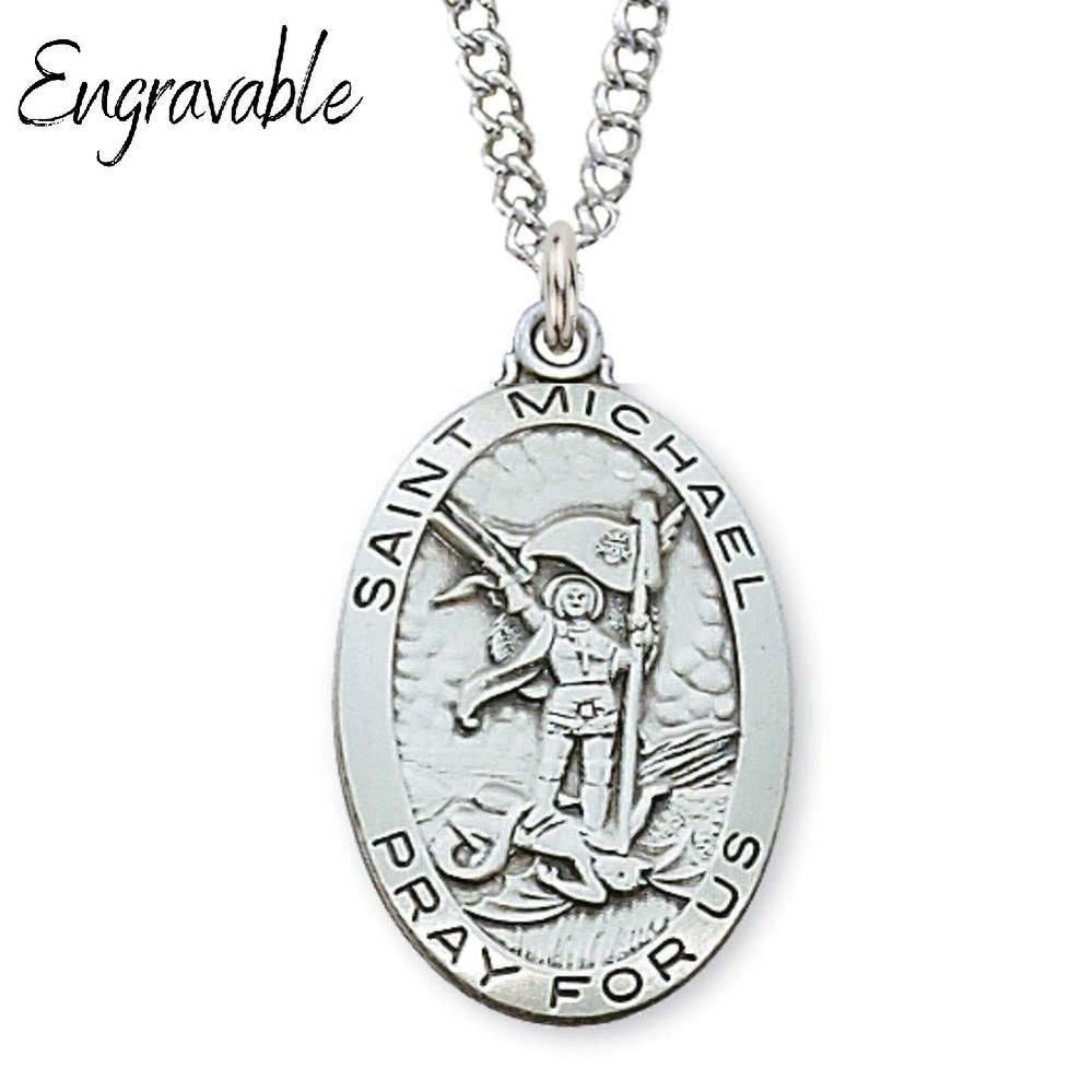 Sterling Silver St. Michael Oval Pendant - 24" Chain - Saint-Mike.org