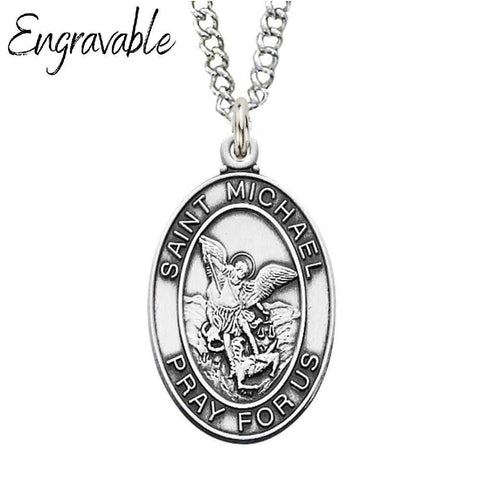 Sterling Silver St. Michael Pendant - 24" Chain - Saint-Mike.org