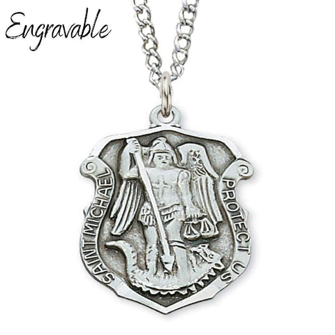 Sterling Silver St. Michael Pendant Badge - 18" Chain - Saint-Mike.org