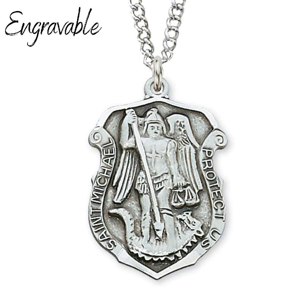 Sterling Silver St. Michael Pendant Badge - 24" Chain - Saint-Mike.org
