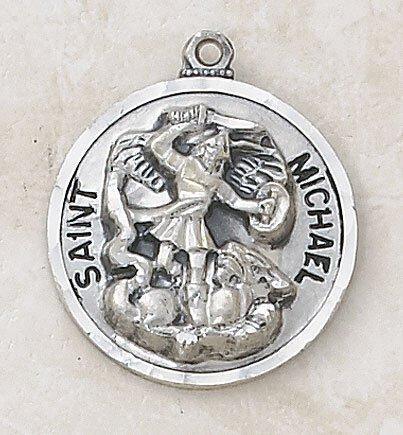 Sterling Silver St. Michael Raised Pendant Necklace - 24" Chain - Saint-Mike.org