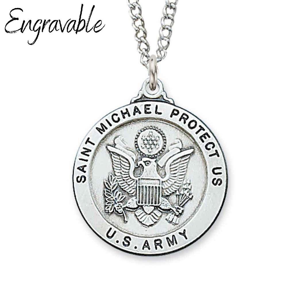 Sterling Silver St. Michael U.S. Army Pendant - 24" Chain - Saint-Mike.org
