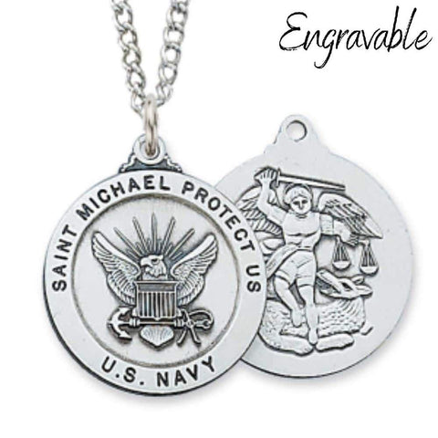 Sterling Silver St. Michael U.S. Navy Pendant - 24" Chain - Saint-Mike.org