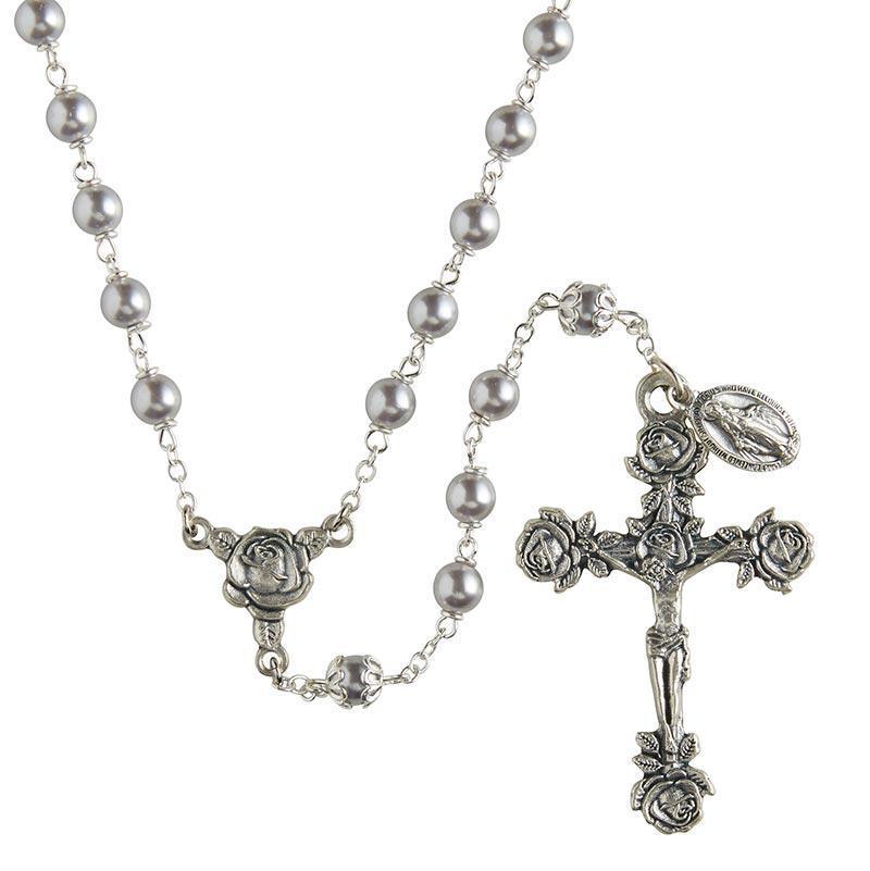 Swarovski Gray Link-Lock Pearl Rosary - 6mm Bead - Saint-Mike.org