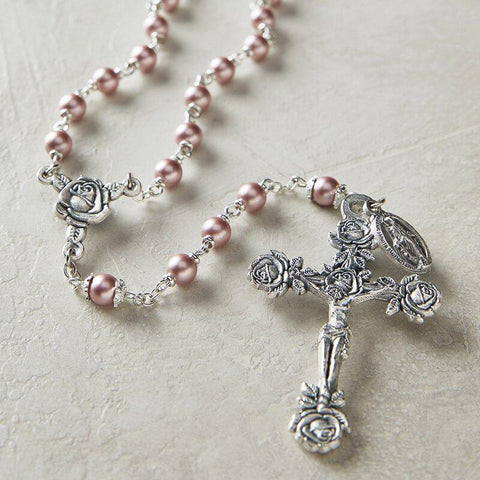 Swarovski Pink Link-Lock Pearl Rosary - 6mm Bead - Saint-Mike.org