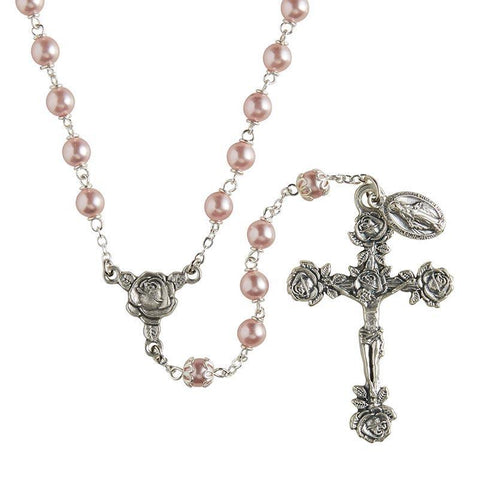 Swarovski Pink Link-Lock Pearl Rosary - 6mm Bead - Saint-Mike.org