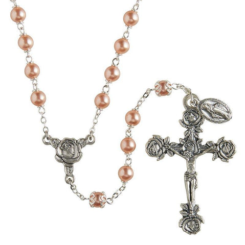 Swarovski Rose Link-Lock Pearl Rosary - 6mm Bead - Saint-Mike.org