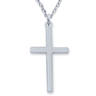Thin Sterling Cross Necklace 1.125" Pendant - 18" Chain - Saint-Mike.org