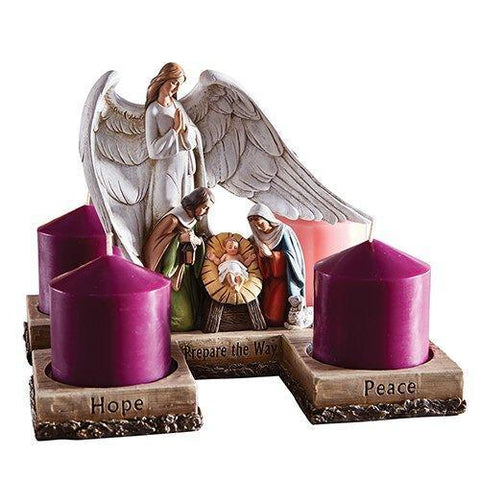 Two-Piece Holy Family Nativity Pillar Advent Candle Holder (O Come Emmanuel Collection) - 10.25" W - Saint-Mike.org