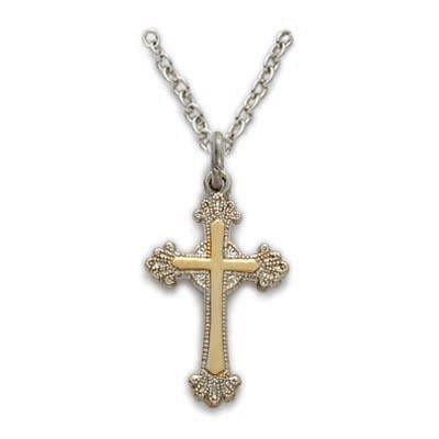 Two-tone Sterling Silver Cross Pendant Necklace - 18" Chain - Saint-Mike.org