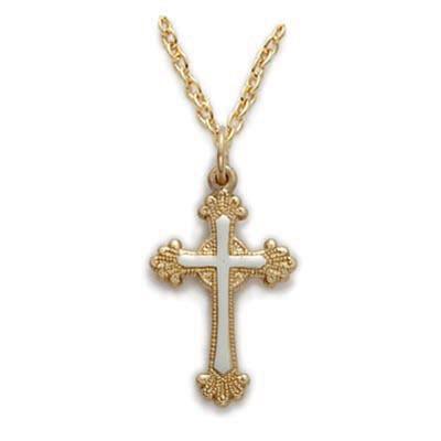 Two-tone Women's Gold Cross with Inner Sterling Cross Necklace - 18" Chain - Saint-Mike.org
