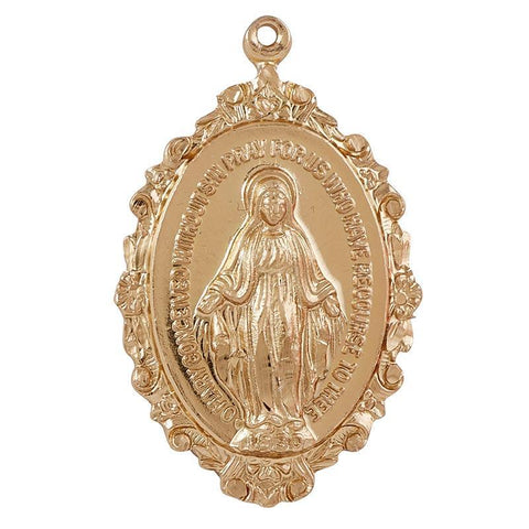 Gold Over Sterling Silver Ornate Miraculous Medal - 18" Chain - Saint-Mike.org