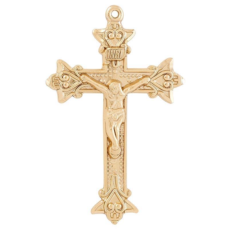 Gold Over Sterling Silver Ornate Crucifix Necklace - 18" Chain - Saint-Mike.org