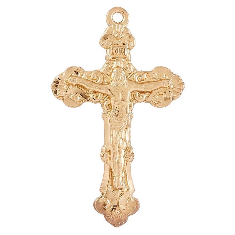 Gold Over Sterling Silver Crucifix INRI Necklace - 18" Chain - Saint-Mike.org