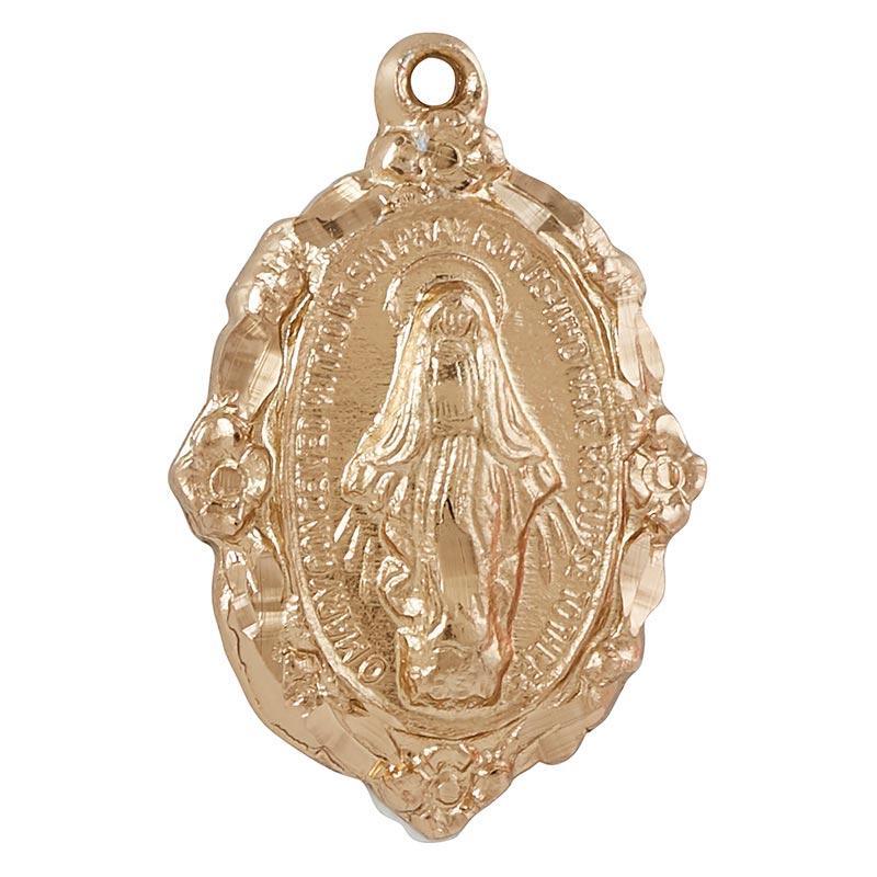 Gold Over Sterling Silver Miraculous Medal Hammer Edge - 18" Chain - Saint-Mike.org