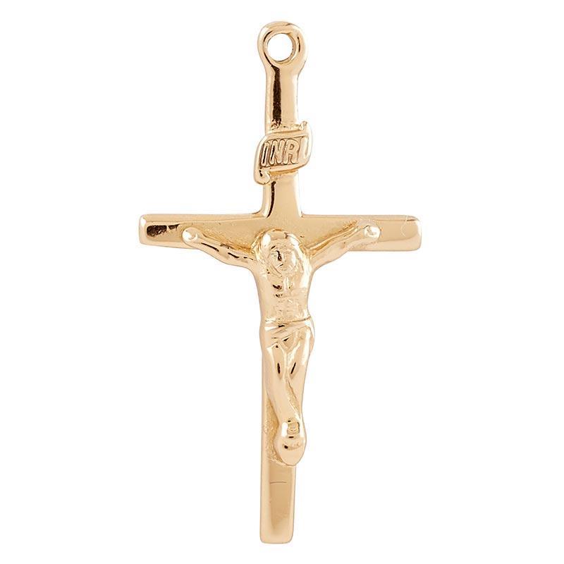 Gold Over Sterling Silver Crucifix Necklace INRI - 18" Chain - Saint-Mike.org