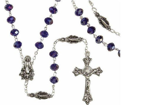 Marian Centerpiece Crystal Bead Rosary (Sapphire) - 6x8mm Bead - Saint-Mike.org