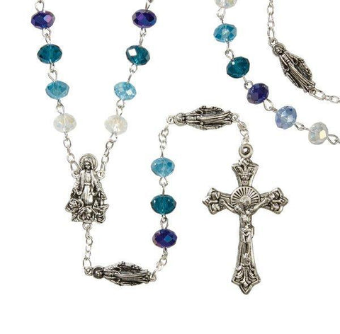 Marian Centerpiece Crystal Bead Rosary (Blue) - 6x8mm Bead - Saint-Mike.org