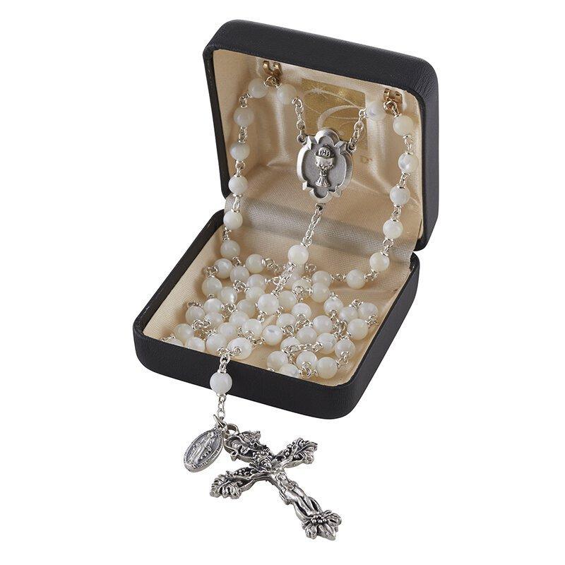 White First Communion Rosary Grapevine Crucifix (Heritage Collection) - 6mm Bead - Saint-Mike.org