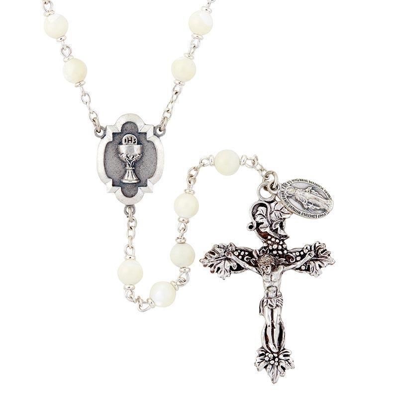 White First Communion Rosary Grapevine Crucifix (Heritage Collection) - 6mm Bead - Saint-Mike.org