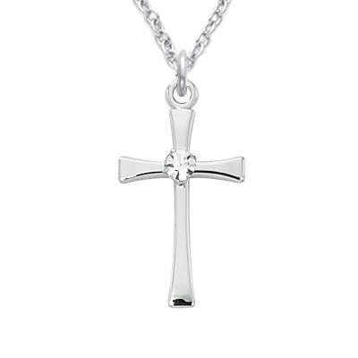 Women Sterling Silver Cross Necklace Crystal Stone .75" Pendant - 18" Chain - Saint-Mike.org