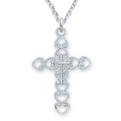 Women's Cross Necklace Sterling Silver Small Inside Cross .9375" Pendant - 18" Chain - Saint-Mike.org