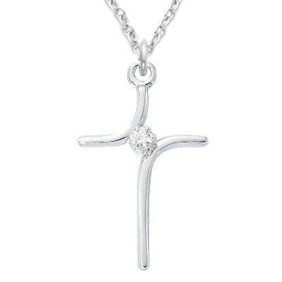 Women's Curved Cross Necklace Sterling Silver - 18" Chain - Saint-Mike.org