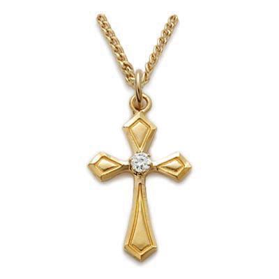 Women's Elegant Gold Cross Necklace with CZ Center Stone - 18" Chain - Saint-Mike.org