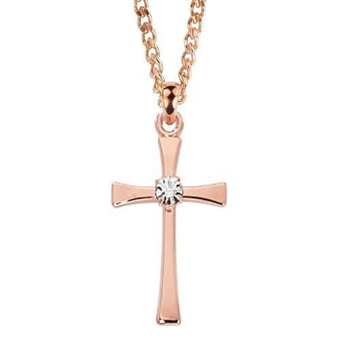 Women's Rose Gold Cross Necklace with Crystal Stone Center - 18" Chain - Saint-Mike.org